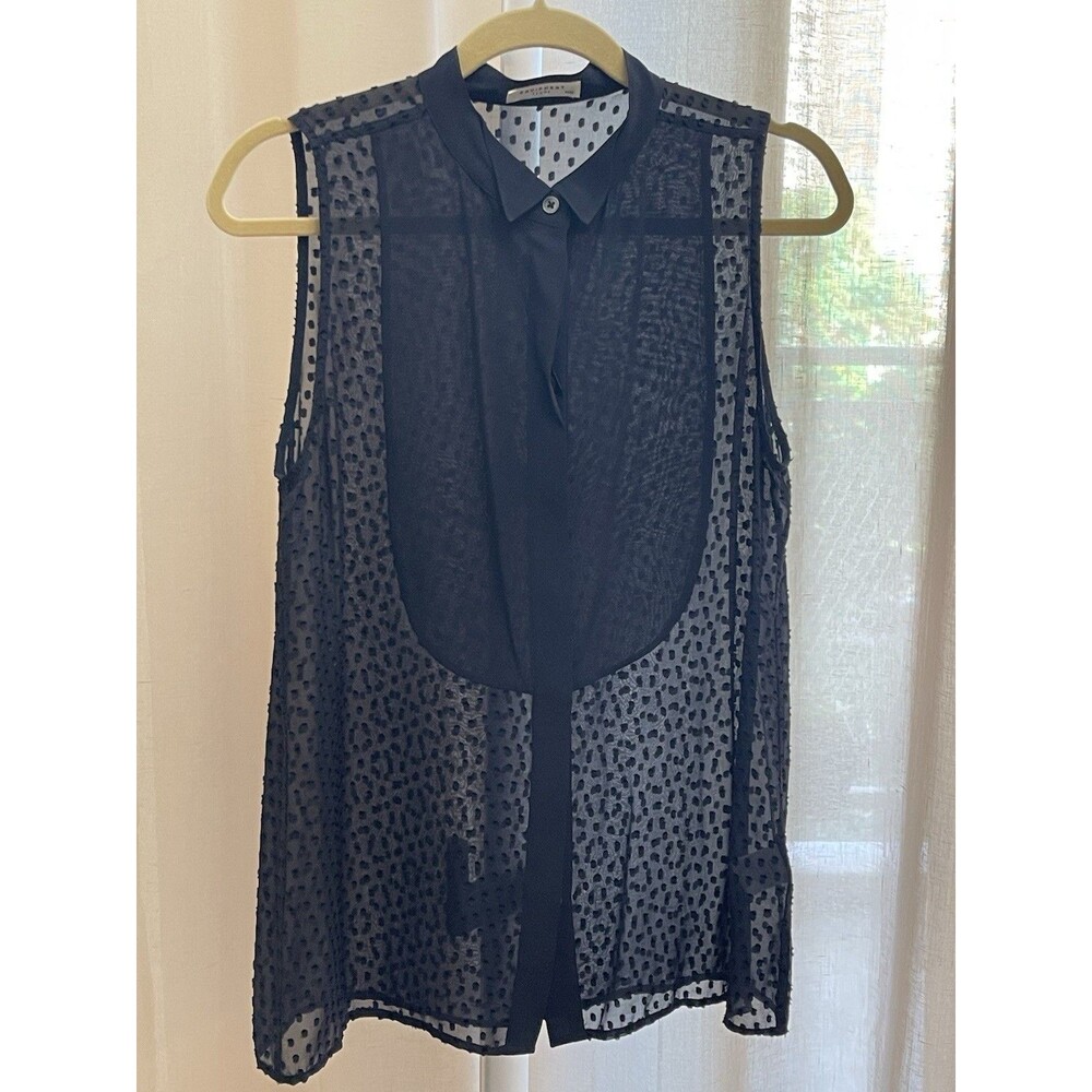 Equipment Women’s Size M Black 100% Silk Tuxedo Bib Sleeveless Blouse